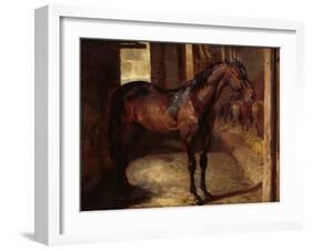 Dark Bay Horse in the Stable-Théodore Géricault-Framed Giclee Print