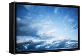 Dark Blue Sky with Clouds, Abstract Photo Background-Eugene Sergeev-Framed Stretched Canvas