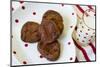 Dark Chocolate Cookies on a Polka Dot Plate with Fresh Milk-Cynthia Classen-Mounted Photographic Print