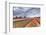 Dark Clouds over Fields of Multicolored Tulips and Windmill, Netherlands-Roberto Moiola-Framed Photographic Print