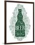 Dark Green Beer Bottle with Lettering on the Doodle Background. EPS 10 Vector Food and Drink Concep-ShevalierArt-Framed Art Print