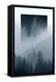 Dark Mountains Forest and Fog - Geometric Reflections Effect-byrdyak-Framed Stretched Canvas