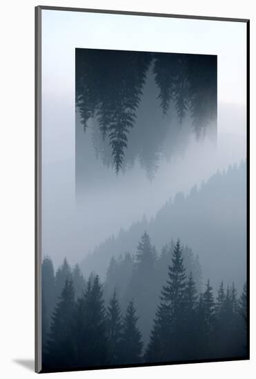 Dark Mountains Forest and Fog - Geometric Reflections Effect-byrdyak-Mounted Photographic Print