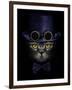 Dark Muzzle Cat in Purple Hat with Canned Glasses and Tie Butterfly-Plus69-Framed Photographic Print