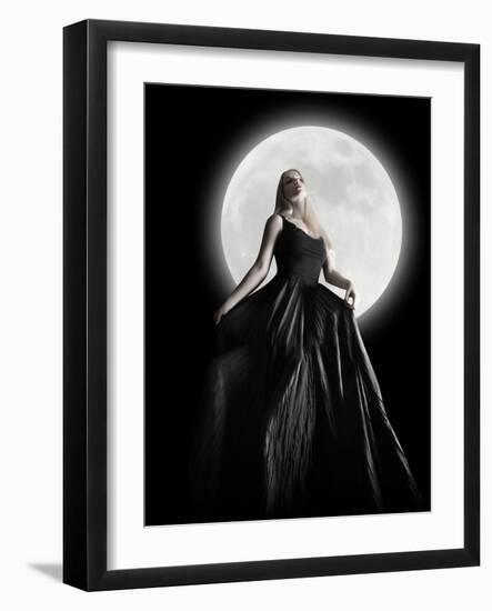 Dark Night Moon Girl With Black Dress-Angela Waye-Framed Photographic Print