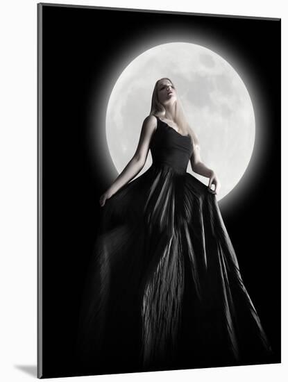 Dark Night Moon Girl With Black Dress-Angela Waye-Mounted Photographic Print