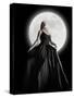 Dark Night Moon Girl With Black Dress-Angela Waye-Stretched Canvas