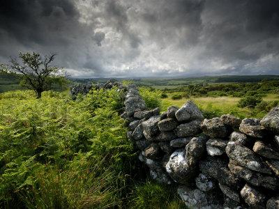  Dark Storm Clouds Above Stone Wall Near Combestone Tor Devon 