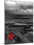 Dark storm clouds over Dead Horse Point State Park with girl in red dress standing near the cliff-David Chang-Mounted Photographic Print