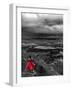 Dark storm clouds over Dead Horse Point State Park with girl in red dress standing near the cliff-David Chang-Framed Photographic Print