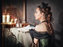 Beautiful Woman in Medieval Dress with Candelabrum-darkbird-Photographic Print