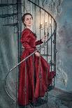 Beautiful Woman in Medieval Dress near Mirror-darkbird-Photographic Print