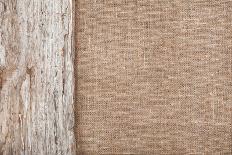 Burlap Background Bordered by Old Wood-darkbird-Photographic Print