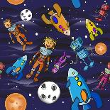 Seamless Pattern Cartoon Children Astronauts-DarkInk-Framed Art Print