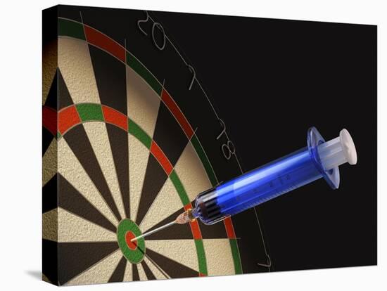 Dartboard with a Medical Syringe in Center Target-null-Stretched Canvas