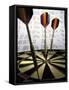 Darts on a Dartboard with Stock Figures in the Background-null-Framed Stretched Canvas