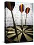 Darts on a Dartboard with Stock Figures in the Background-null-Stretched Canvas