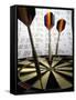 Darts on a Dartboard with Stock Figures in the Background-null-Framed Stretched Canvas