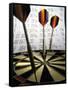 Darts on a Dartboard with Stock Figures in the Background-null-Framed Stretched Canvas