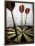 Darts on a Dartboard with Stock Figures in the Background-null-Framed Photographic Print