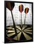 Darts on a Dartboard with Stock Figures in the Background-null-Framed Photographic Print