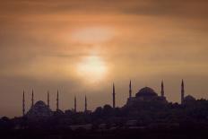Turkey, Istanbul, Blue Mosque and Hagia Sophia, Sunset-Daryl Benson-Framed Stretched Canvas