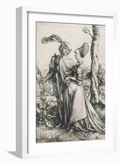 Das Liebespaar und der Tod (Der Spaziergang). Um 1498-Albrecht Durer-Framed Giclee Print