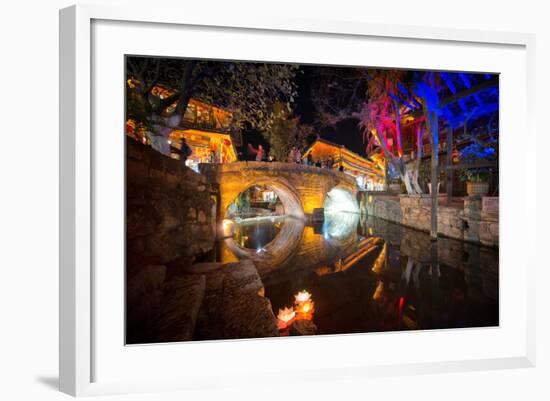 Dashi Bridge in Lijiang at Night, Yunnan, China, Asia-Andreas Brandl-Framed Photographic Print