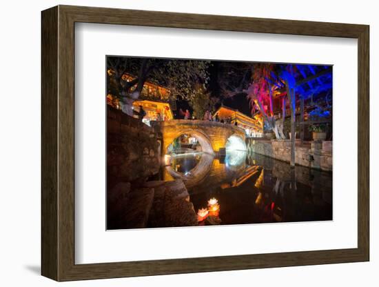 Dashi Bridge in Lijiang at Night, Yunnan, China, Asia-Andreas Brandl-Framed Photographic Print