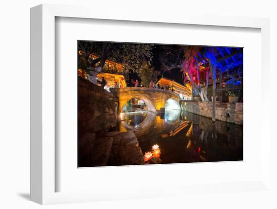 Dashi Bridge in Lijiang at Night, Yunnan, China, Asia-Andreas Brandl-Framed Photographic Print