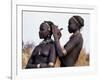 Dassanech Girl Braids Her Sister's Hair at Her Village in the Omo Delta-John Warburton-lee-Framed Photographic Print