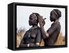 Dassanech Girl Braids Her Sister's Hair at Her Village in the Omo Delta-John Warburton-lee-Framed Stretched Canvas
