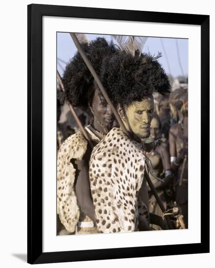 Dassanech Man in Full Tribal Regalia Participates in Dance During Ceremony, Omo Delta, Ethiopia-Nigel Pavitt-Framed Photographic Print