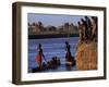 Dassanech Tribesmen and Women Load into a Dugout Canoe Ready to Pole across the Omo River, Ethiopia-John Warburton-lee-Framed Photographic Print