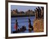 Dassanech Tribesmen and Women Load into a Dugout Canoe Ready to Pole across the Omo River, Ethiopia-John Warburton-lee-Framed Photographic Print