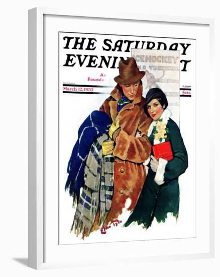 "Date at Hockey Game," Saturday Evening Post Cover, March 12, 1932-Ellen Pyle-Framed Giclee Print