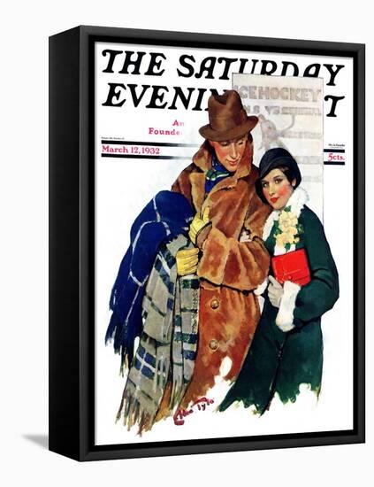 "Date at Hockey Game," Saturday Evening Post Cover, March 12, 1932-Ellen Pyle-Framed Stretched Canvas