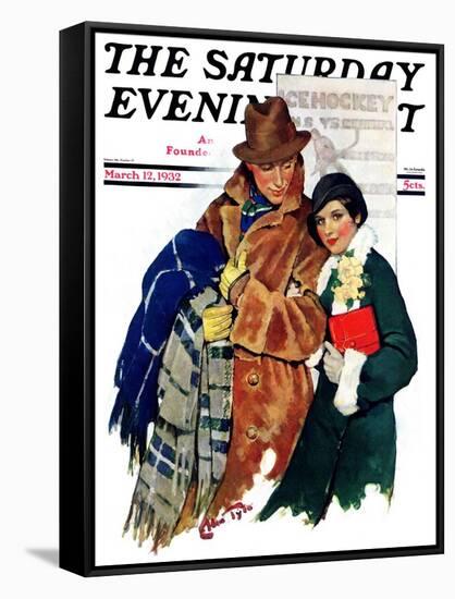 "Date at Hockey Game," Saturday Evening Post Cover, March 12, 1932-Ellen Pyle-Framed Stretched Canvas