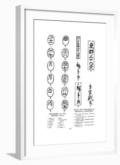 Date Marks of the Zodiac and Signatures of Hiroshige, 19th Century-null-Framed Giclee Print