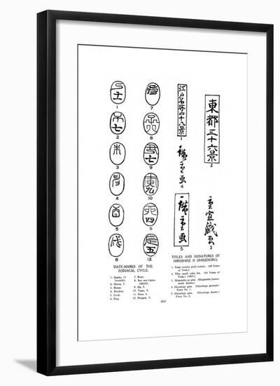 Date Marks of the Zodiac and Signatures of Hiroshige, 19th Century-null-Framed Giclee Print