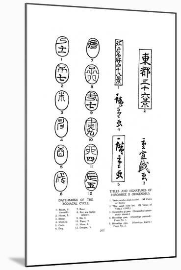 Date Marks of the Zodiac and Signatures of Hiroshige, 19th Century-null-Mounted Giclee Print