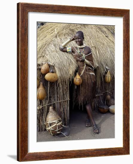 Datoga Woman Relaxes Outside Her Thatched House, Tanzania-Nigel Pavitt-Framed Photographic Print