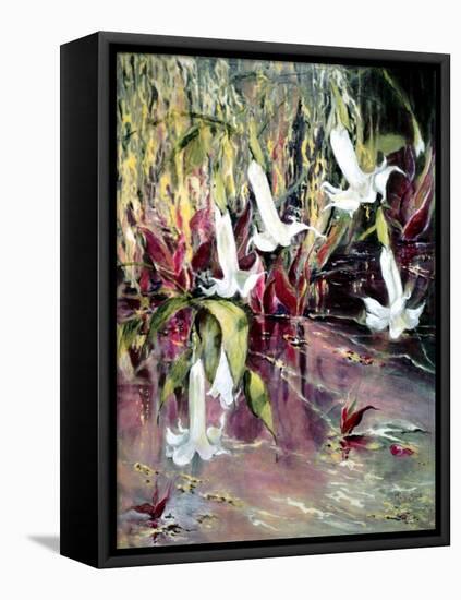 Daturas in Monet'sGarden-Mary Smith-Framed Stretched Canvas