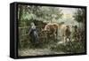 Daughter of a Farmer Bringing the Cattle (Herd of Cows) Back to the Farm. Colourful Engraving of Th-null-Framed Stretched Canvas