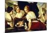 Daughters of Cecrops Opening Basket Which Holds Baby Erichthonius-Luca Giordano-Mounted Giclee Print