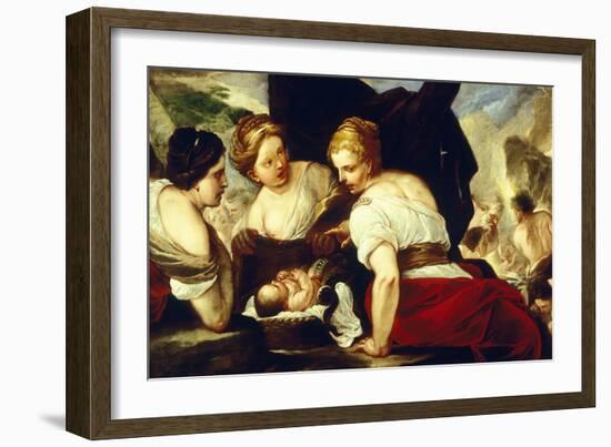 Daughters of Cecrops Opening Basket Which Holds Baby Erichthonius-Luca Giordano-Framed Giclee Print