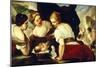 Daughters of Cecrops Opening Basket Which Holds Baby Erichthonius-Luca Giordano-Mounted Giclee Print