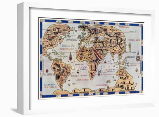 Dauphin Map by Pierre Desceliers Made for Prince Henry, c.1546-null-Framed Giclee Print