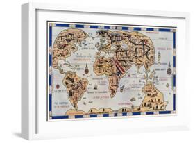 Dauphin Map by Pierre Desceliers Made for Prince Henry, c.1546-null-Framed Giclee Print