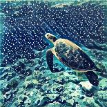 Sea Turtle Swimming Underwater. Digital Illustration in Watercolor Style. Exotic Wild Animal in Nat-Davdeka-Art Print